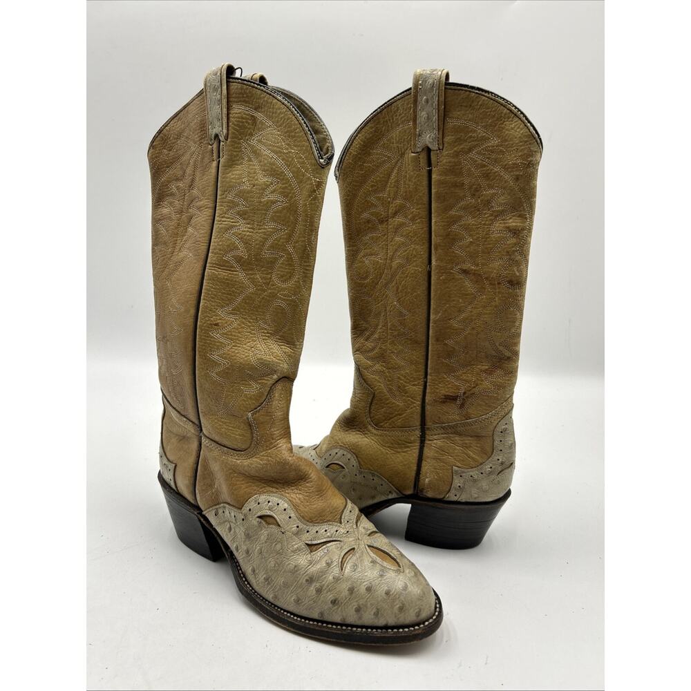 Vintage Texas Brand Cowboy Western Leather Boots TAN Men’s Size 7.5D MADE IN USA